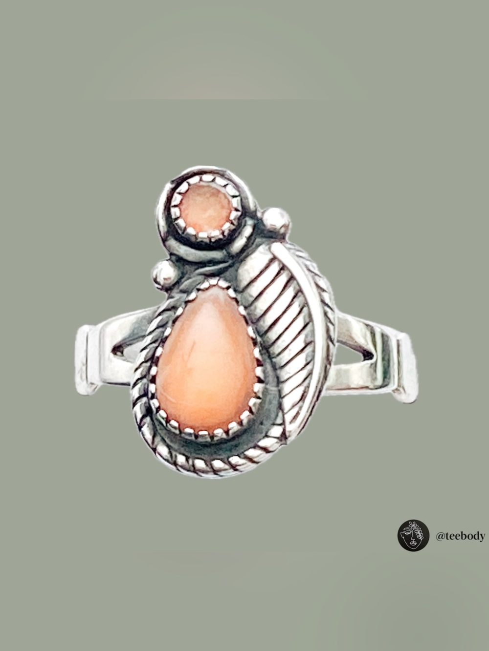 VTG Wheeler WMCO Sterling Silver Orange Paua Shell Teardrop Ring NWT